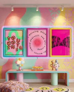 Girls Just Wanna Have Fun — Neon Üçlü — Dopamine Decor Studio poster