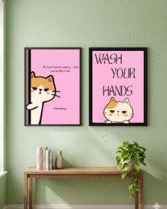 Turuncu Kediler — Wash Your Hands 2'li — Dopamine Decor Studio poster