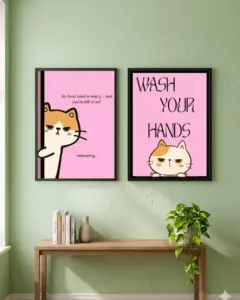 Turuncu Kediler — Wash Your Hands 2'li — Dopamine Decor Studio poster
