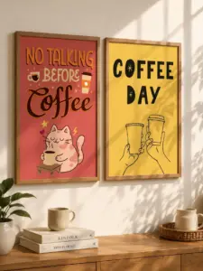 No Talking Before Coffee — 2'li Set — Dopamine Decor Studio poster