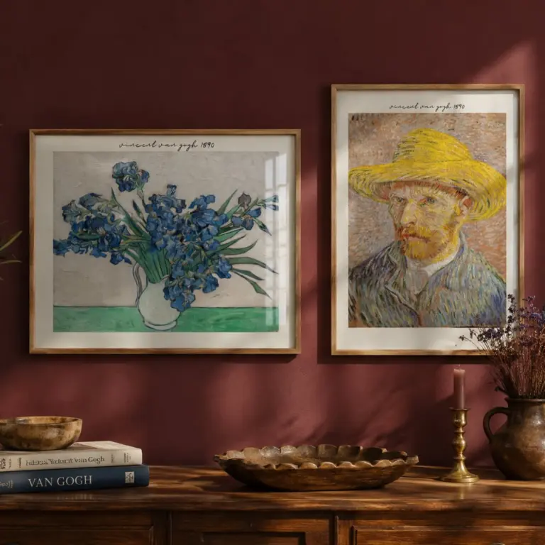 Van Gogh -Otoportre ve Blue Irises ikili poster — duvar posteri